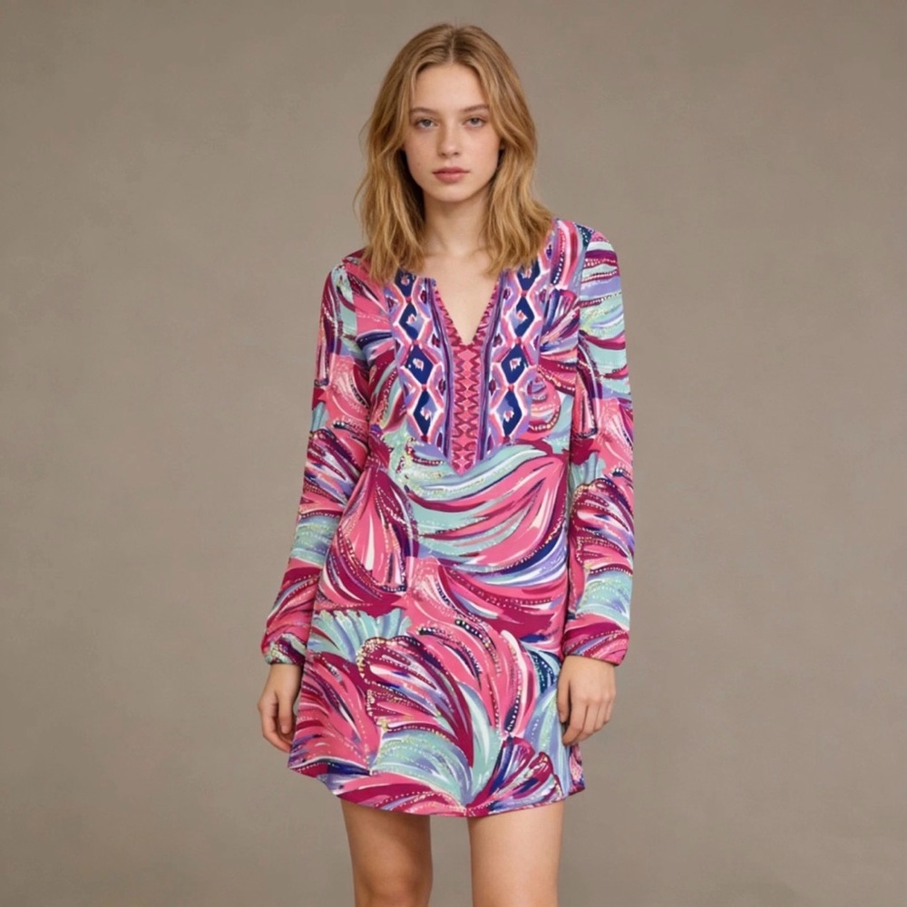 Lilly Pulitzer Gianna Tunic Dress Magenta Oh My Guava Engin Pink Size L